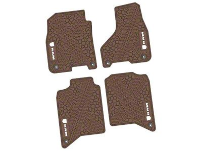 Factory Floorpan Fit Tire Tread/Scorched Earth Scene Front and Rear Floor Mats with White RAM Logo and Text Insert; Brown (19-24 RAM 2500 Crew Cab)