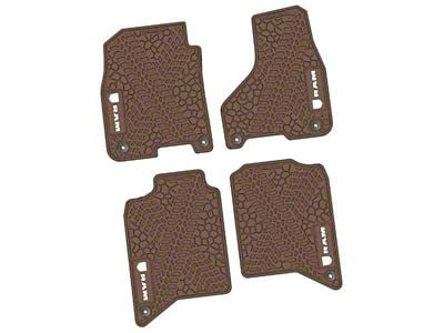FLEXTREAD Factory Floorpan Fit Tire Tread/Scorched Earth Scene Front and Rear Floor Mats with White RAM Logo and Text Insert; Brown (19-24 RAM 2500 Crew Cab)