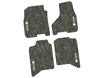 Factory Floorpan Fit Tire Tread/Scorched Earth Scene Front and Rear Floor Mats with White RAM Logo and Text Insert; Rugged Woods (19-24 RAM 2500 Crew Cab)