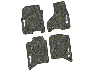 FLEXTREAD Factory Floorpan Fit Tire Tread/Scorched Earth Scene Front and Rear Floor Mats with White RAM Logo and Text Insert; Rugged Woods (19-24 RAM 2500 Crew Cab)