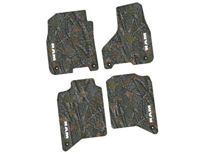 FLEXTREAD Factory Floorpan Fit Tire Tread/Scorched Earth Scene Front and Rear Floor Mats with White RAM Text Insert; Rugged Woods (19-24 RAM 2500 Crew Cab)