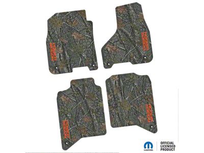 Factory Floorpan Fit Tire Tread/Scorched Earth Scene Front and Rear Floor Mats with Orange Power Wagon Insert; Rugged Woods (19-24 RAM 2500 Crew Cab)
