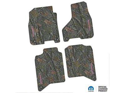 Factory Floorpan Fit Tire Tread/Scorched Earth Scene Front and Rear Floor Mats with Pink Laramie Insert; Rugged Woods (19-24 RAM 2500 Crew Cab)