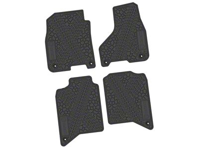 FLEXTREAD Factory Floorpan Fit Tire Tread/Scorched Earth Scene Front and Rear Floor Mats with RAM Logo and Text Insert; Black (19-24 RAM 2500 Crew Cab)