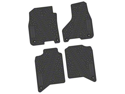 Factory Floorpan Fit Tire Tread/Scorched Earth Scene Front and Rear Floor Mats with RAM Logo and Text Insert; Black (19-24 RAM 2500 Crew Cab)