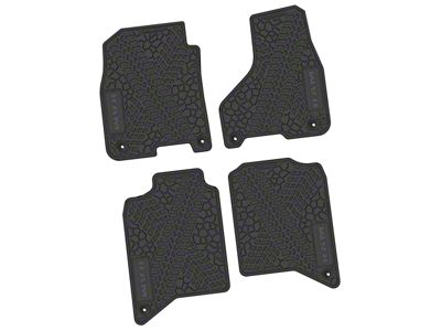 Factory Floorpan Fit Tire Tread/Scorched Earth Scene Front and Rear Floor Mats with RAM Text - Black RAM Text Insert; Black (19-24 RAM 2500 Crew Cab)