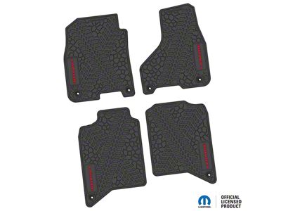 Factory Floorpan Fit Tire Tread/Scorched Earth Scene Front and Rear Floor Mats with Red Laramie Insert; Black (19-24 RAM 2500 Crew Cab)