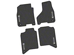 Factory Floorpan Fit Tire Tread/Scorched Earth Scene Front and Rear Floor Mats with Silver RAM Logo and Text Insert; Black (19-26 RAM 2500 Crew Cab)