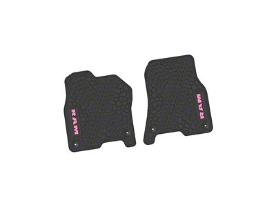 FLEXTREAD Factory Floorpan Fit Tire Tread/Scorched Earth Scene Front Floor Mats with Pink RAM Logo and Text Insert; Black (19-24 RAM 2500)