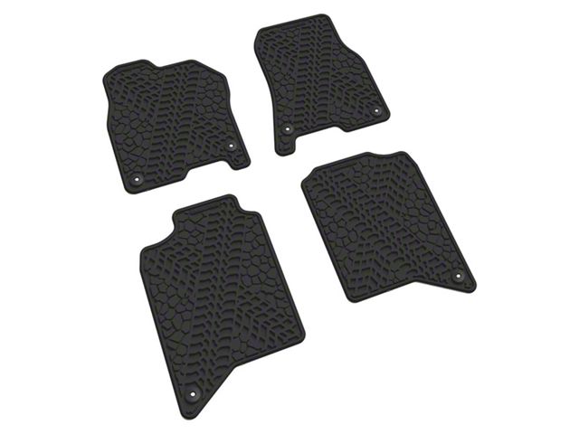 FLEXTREAD Factory Floorpan Fit Tire Tread/Scorched Earth Scene Front and Rear Floor Mats; Black (19-24 RAM 3500 Crew Cab)