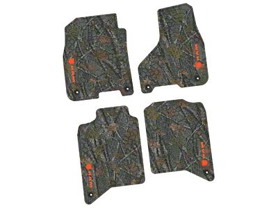 FLEXTREAD Factory Floorpan Fit Tire Tread/Scorched Earth Scene Front and Rear Floor Mats with Orange RAM Logo and Text Insert; Rugged Woods (19-24 RAM 3500 Crew Cab)