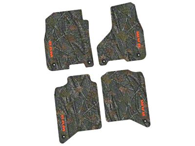 Factory Floorpan Fit Tire Tread/Scorched Earth Scene Front and Rear Floor Mats with Orange RAM Text Insert; Rugged Woods (19-24 RAM 3500 Crew Cab)