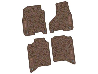 Factory Floorpan Fit Tire Tread/Scorched Earth Scene Front and Rear Floor Mats with RAM Logo and Text Insert; Brown (19-24 RAM 3500 Crew Cab)