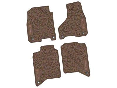 FLEXTREAD Factory Floorpan Fit Tire Tread/Scorched Earth Scene Front and Rear Floor Mats with RAM Logo and Text Insert; Brown (19-24 RAM 3500 Crew Cab)