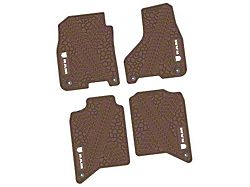 Factory Floorpan Fit Tire Tread/Scorched Earth Scene Front and Rear Floor Mats with White RAM Logo and Text Insert; Brown (19-24 RAM 3500 Crew Cab)