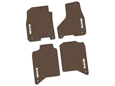 Factory Floorpan Fit Tire Tread/Scorched Earth Scene Front and Rear Floor Mats with White RAM Logo and Text Insert; Brown (19-24 RAM 3500 Crew Cab)