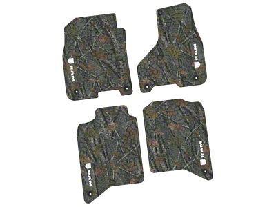 FLEXTREAD Factory Floorpan Fit Tire Tread/Scorched Earth Scene Front and Rear Floor Mats with White RAM Logo and Text Insert; Rugged Woods (19-24 RAM 3500 Crew Cab)