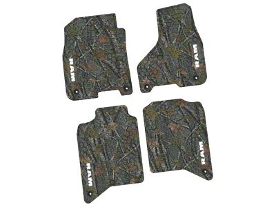 Factory Floorpan Fit Tire Tread/Scorched Earth Scene Front and Rear Floor Mats with White RAM Text Insert; Rugged Woods (19-24 RAM 3500 Crew Cab)