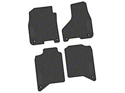 Factory Floorpan Fit Tire Tread/Scorched Earth Scene Front and Rear Floor Mats with RAM Logo and Text Insert; Black (19-24 RAM 3500 Crew Cab)