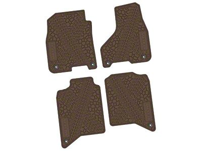 FLEXTREAD Factory Floorpan Fit Tire Tread/Scorched Earth Scene Front and Rear Floor Mats with RAM Text Insert; Brown (19-24 RAM 3500 Crew Cab)