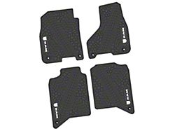 Factory Floorpan Fit Tire Tread/Scorched Earth Scene Front and Rear Floor Mats with White RAM Logo and Text Insert; Black (19-24 RAM 3500 Crew Cab)