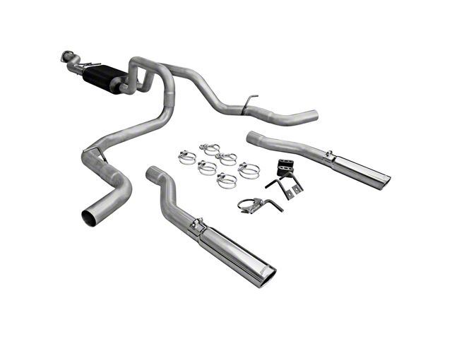 Flowmaster American Thunder Stainless Steel Dual Exhaust System with Polished Tips; Side/Rear Exit (99-06 4.8L/5.3L Sierra 1500 Regular Cab w/ 6.50-Foot Standard Box)