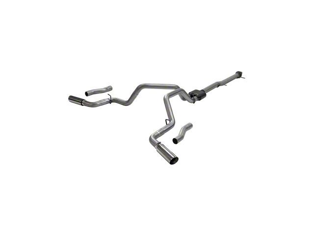 Flowmaster Outlaw Dual Exhaust System with Polished Tips; Side/Rear Exit (20-24 6.6L Gas Sierra 3500 HD)