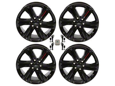 Ford Performance Six Spoke Gloss Black 6-Lug 4-Wheel Kit with TPMS Sensors; 20x8.5; 44mm Offset (15-20 F-150)