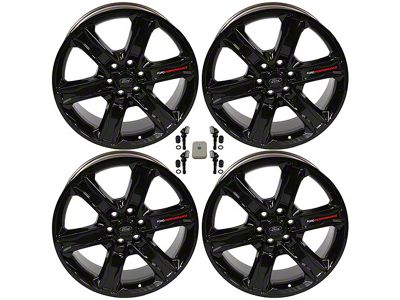Ford Performance Six Spoke Gloss Black 6-Lug 4-Wheel Kit with TPMS Sensors; 22x9.5; 44mm Offset (15-20 F-150)