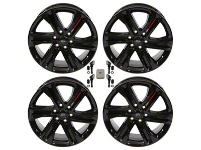 Ford Performance Six Spoke Gloss Black 6-Lug 4-Wheel Kit with TPMS Sensors; 20x8.5; 44mm Offset (21-25 F-150)