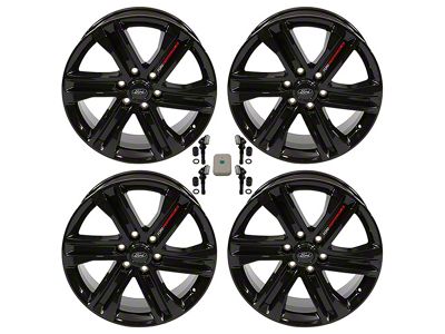 Ford Performance Six Spoke Gloss Black 6-Lug 4-Wheel Kit with TPMS Sensors; 20x8.5; 44mm Offset (21-24 F-150)