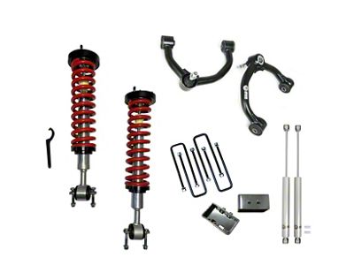 Freedom Offroad 1 to 4-Inch Adjustable Front Coil-Overs with Upper Control Arms, 3-Inch Rear Lift Blocks and Shocks (21-25 4WD F-150, Excluding Raptor)