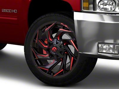 Fuel Wheels Reaction Gloss Black Milled with Red Tint 8-Lug Wheel; 22x12; -44mm Offset (01-06 Silverado 2500 HD)