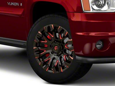 Fuel Wheels Quake Gloss Black Milled with Red Tint 6-Lug Wheel; 20x9; 1mm Offset (07-14 Yukon)