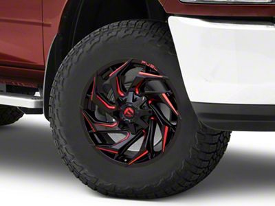Fuel Wheels Reaction Gloss Black Milled with Red Tint 8-Lug Wheel; 18x9; -12mm Offset (10-18 RAM 3500 SRW)