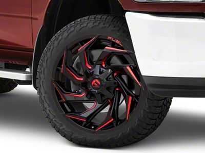 Fuel Wheels Reaction Gloss Black Milled with Red Tint 8-Lug Wheel; 22x10; -18mm Offset (10-18 RAM 3500 SRW)
