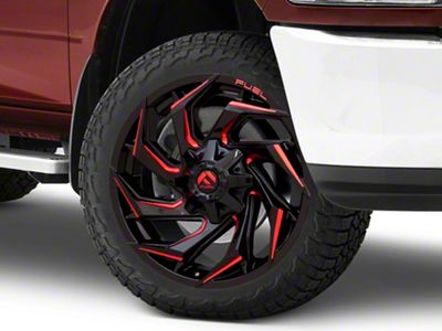 Fuel Wheels Reaction Gloss Black Milled with Red Tint 8-Lug Wheel; 24x12; -44mm Offset (10-18 RAM 3500 SRW)
