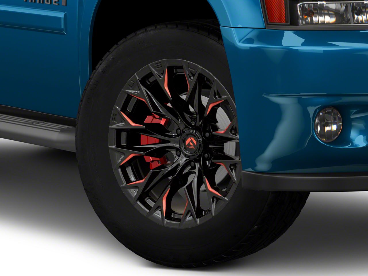 Fuel Wheels Silverado 1500 Flame Gloss Black Milled with Red Accents 6Lug Wheel; 20x9; 20mm