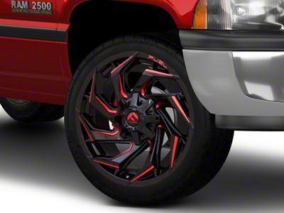 Fuel Wheels Reaction Gloss Black Milled with Red Tint 8-Lug Wheel; 22x12; -44mm Offset (94-02 RAM 2500)