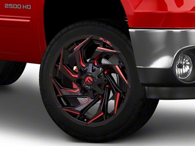 Fuel Wheels Reaction Gloss Black Milled with Red Tint 8-Lug Wheel; 22x12; -44mm Offset (94-02 RAM 3500 SRW)