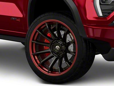 Fuel Wheels Fusion Forged Burn Matte Black with Candy Red Lip 6-Lug Wheel; 22x10; -18mm Offset (23-25 Canyon)