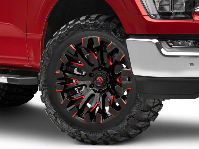 Fuel Wheels Quake Gloss Black Milled with Red Accents 6-Lug Wheel; 20x10; -18mm Offset (21-24 F-150)