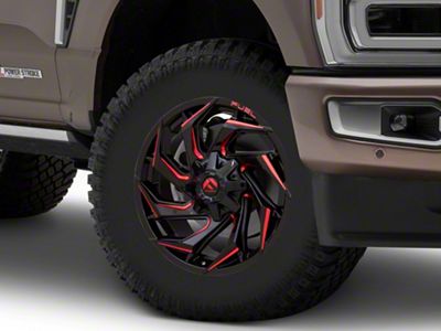 Fuel Wheels Reaction Gloss Black Milled with Red Tint 8-Lug Wheel; 18x9; -12mm Offset (23-25 F-250 Super Duty)