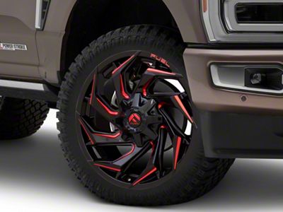 Fuel Wheels Reaction Gloss Black Milled with Red Tint 8-Lug Wheel; 22x10; -18mm Offset (23-25 F-250 Super Duty)