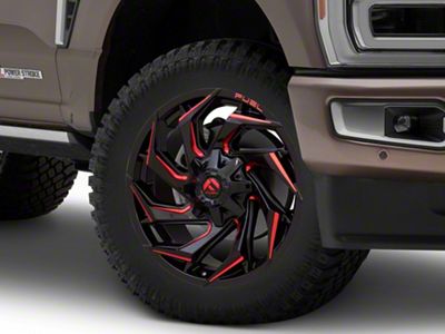 Fuel Wheels Reaction Gloss Black Milled with Red Tint 8-Lug Wheel; 22x12; -44mm Offset (23-25 F-250 Super Duty)