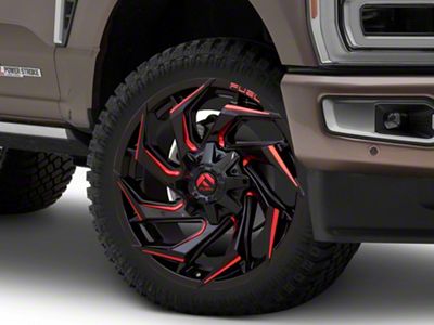 Fuel Wheels Reaction Gloss Black Milled with Red Tint 8-Lug Wheel; 24x12; -44mm Offset (23-25 F-250 Super Duty)