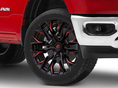 Fuel Wheels Flame Gloss Black Milled with Candy Red 6-Lug Wheel; 22x10; -18mm Offset (19-25 RAM 1500)
