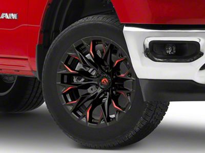 Fuel Wheels Flame Gloss Black Milled with Red Accents 6-Lug Wheel; 20x10; -18mm Offset (19-24 RAM 1500)