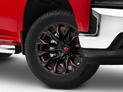 Fuel Wheels Flame Gloss Black Milled with Red Accents 6-Lug Wheel; 20x9; 20mm Offset (19-24 Silverado 1500)