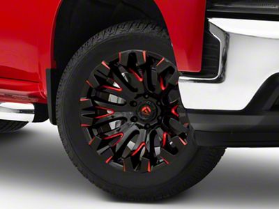 Fuel Wheels Quake Gloss Black Milled with Red Accents 6-Lug Wheel; 20x10; -18mm Offset (19-24 Silverado 1500)